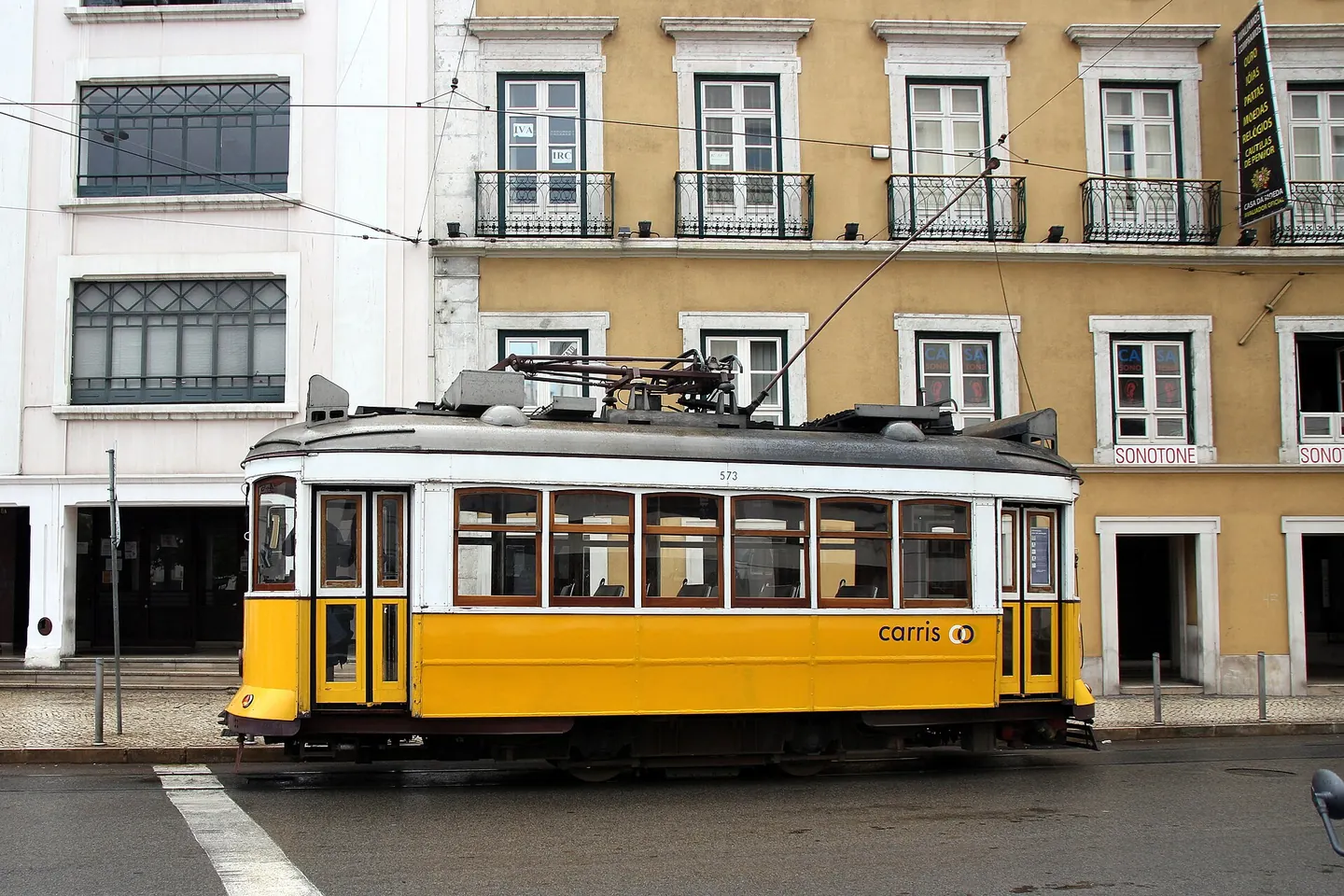 Yellow tram in Lisbon, Portugal